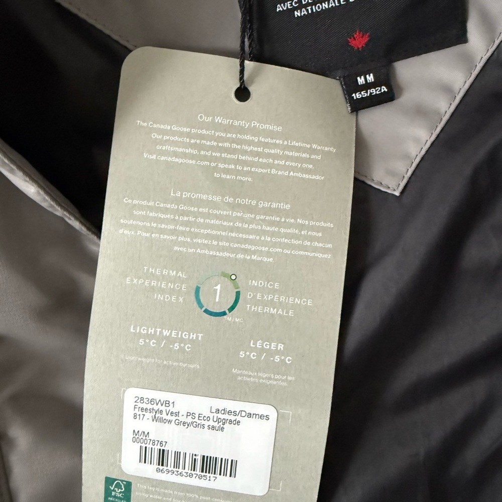 Canada Goose Light Grey canvas Puffer Vest with black Logo Patch - Picture 6 of 10